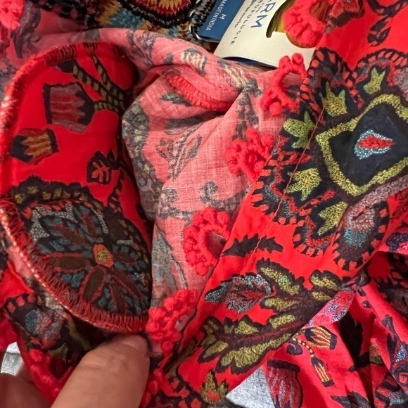 NWT FARM RIO One Shoulder Tropical Floral Red Cropped Top M - Picture 3 of 6